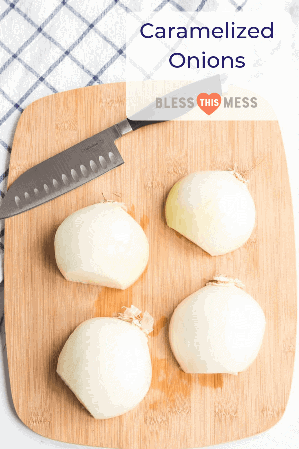 onions on a cutting board with knife