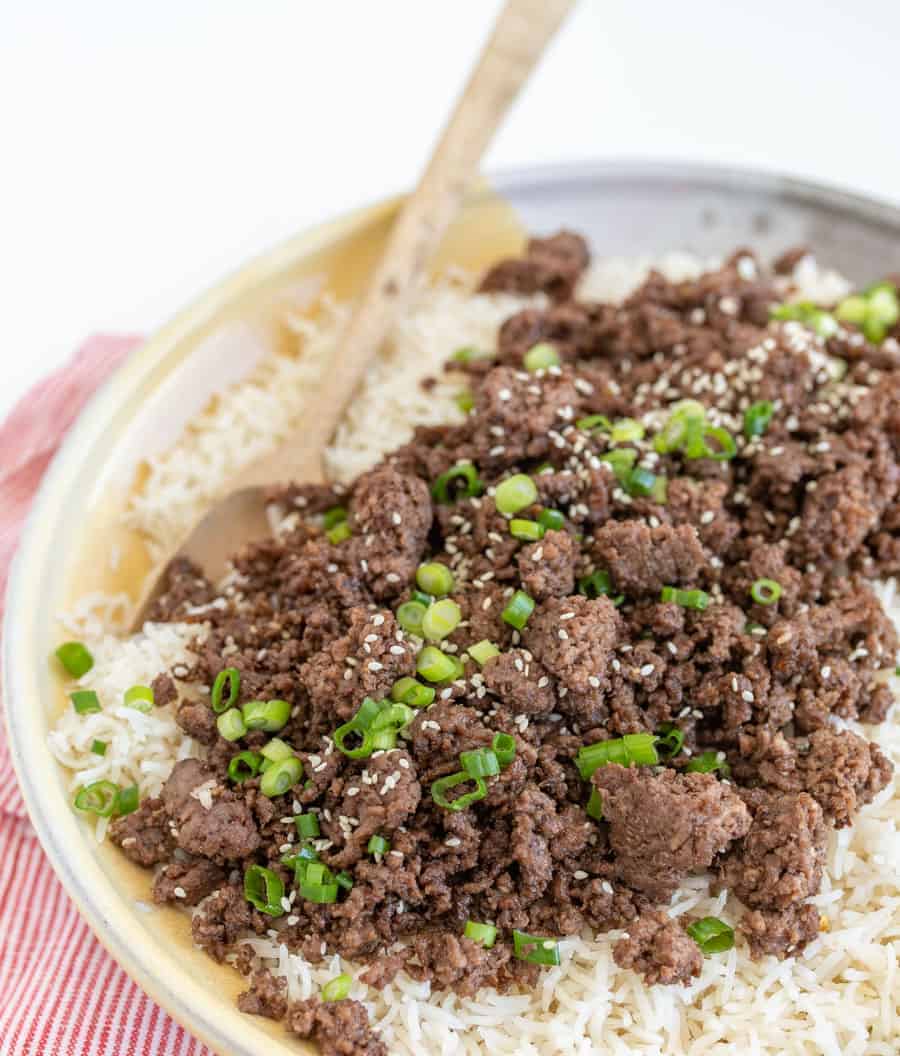 Super flavorful and simple to toss together, Easy Korean Ground Beef and Rice is a staple weeknight meal that the whole family will love.