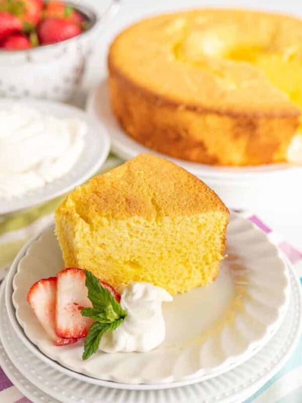 Lemon Chiffon Cake is like a zesty combination of pound cake and angel food cake... It's light, fluffy, and citrusy without any fussiness.