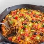 Cheesy, creamy, and packed with shell noodles, ground beef, lots of tomatoes, and all your favorite Tex-Mex toppings, one-pot Skillet Taco Pasta is as dreamy as it is filling and flavorful.