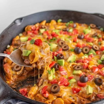 Skillet Taco Pasta made with ground beef