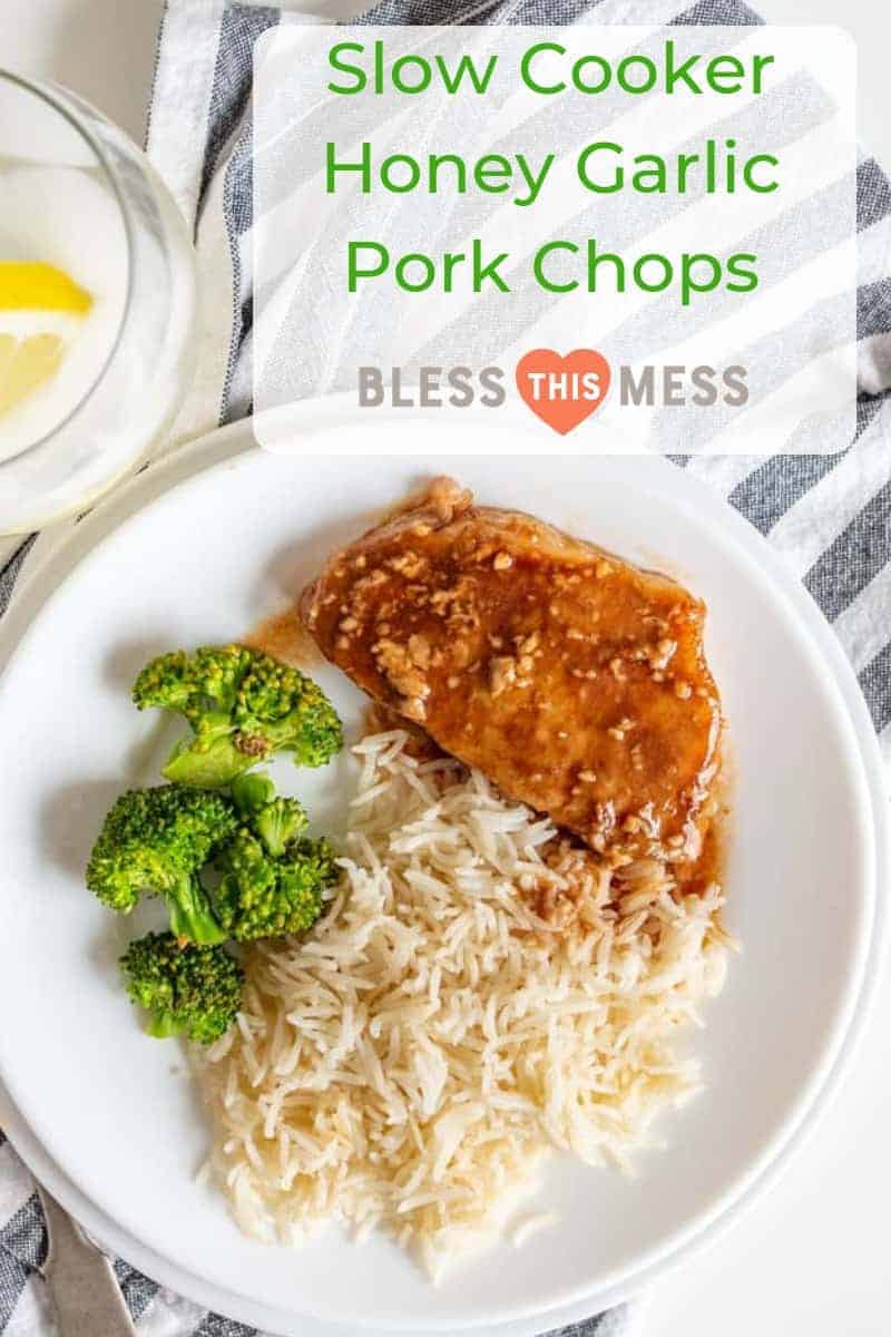 Vibrant and hearty, Slow Cooker Honey Garlic Pork Chops come together super fast with minimal ingredients--pork chops, salt and pepper, garlic, honey, soy sauce, and ketchup--and a few hours of cook time in the slow cooker.