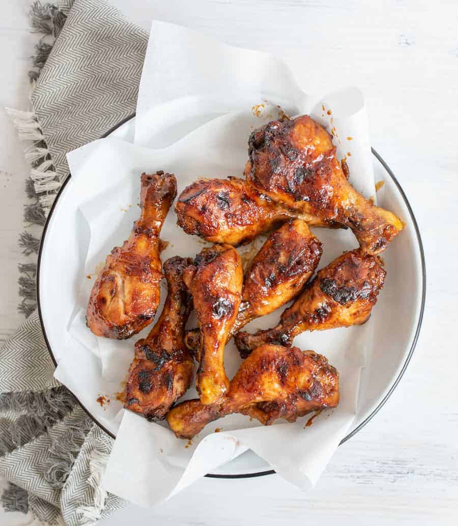 plate of chicken legs on a gray towel