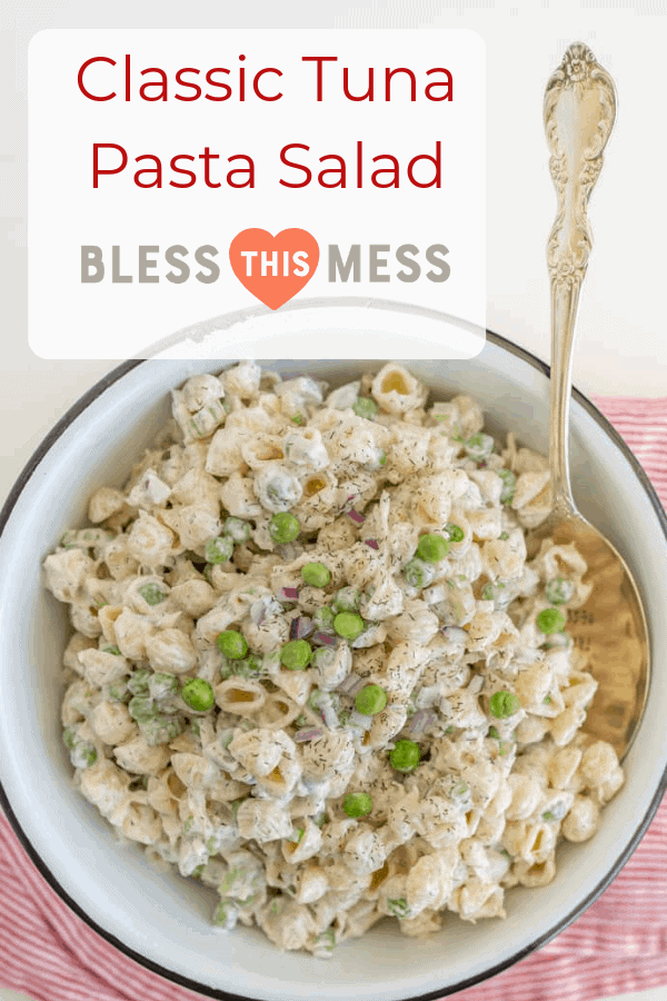 A light and refreshing Classic Tuna Pasta Salad comes together as the perfect summer side dish with white tuna, shell noodles, celery, peas, and a creamy dill sauce.