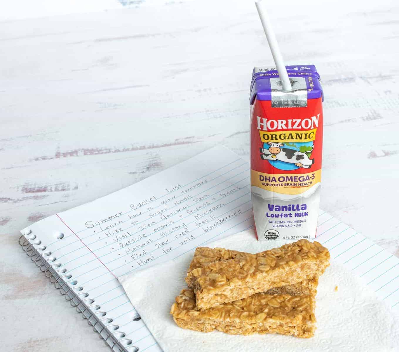 Image of No Bake Peanut Butter Honey Granola Bars with Horizon's Organic DHA Omega-3 Milk