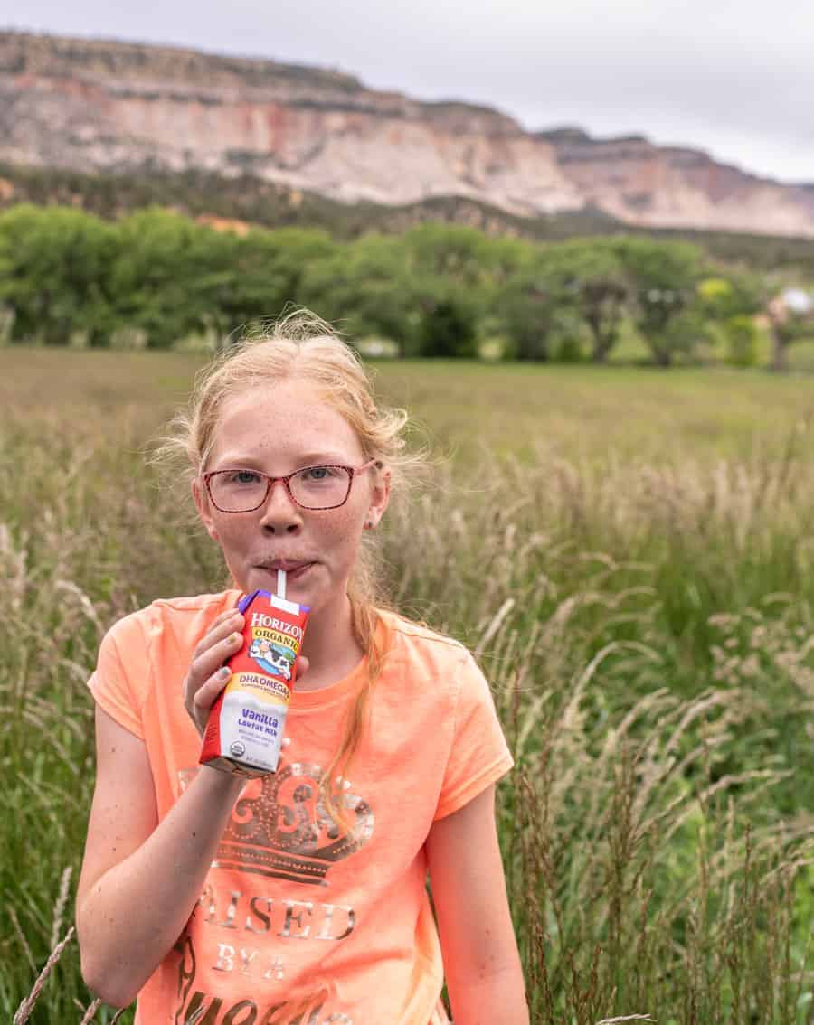 Image of my Daughter Drinking Organic Horizon Omega 3 Milk