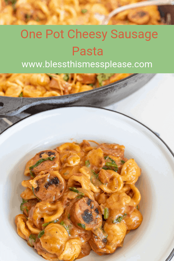 One pot cheesy sausage pasta is a decadent and rich one-pot meal, full of melty cheese and bites of summer sausage, and perfect for an easy meal at home when you don't want a lot of cleanup! 
