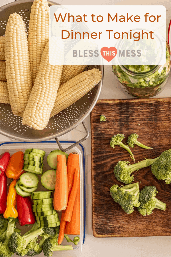text reads "what to make for dinner tonight" with an image of fresh produce