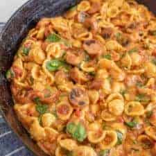 One pot cheesy sausage pasta is a decadent and rich one-pot meal, full of melty cheese and bites of summer sausage, and perfect for an easy meal at home when you don't want a lot of cleanup!