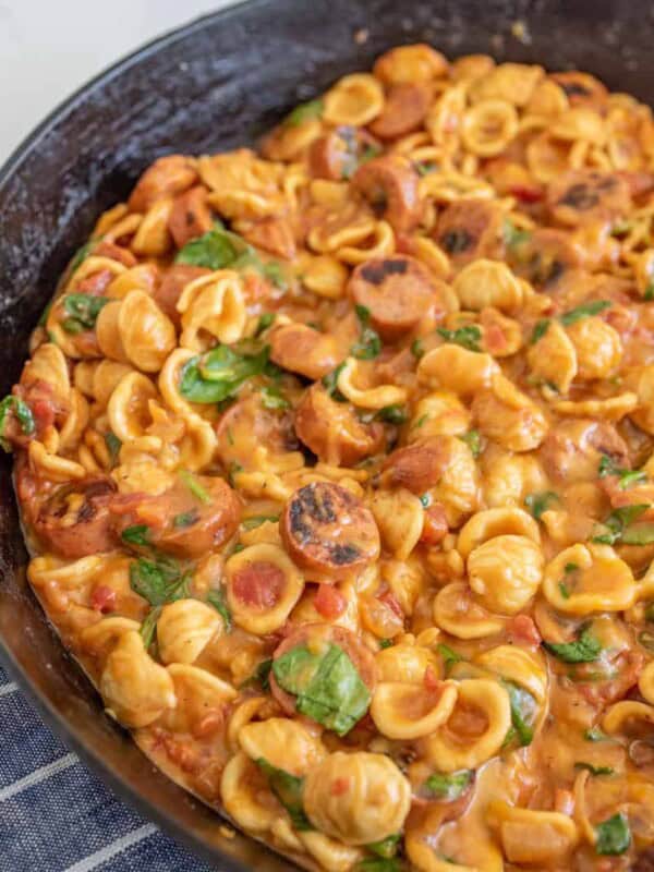 One pot cheesy sausage pasta is a decadent and rich one-pot meal, full of melty cheese and bites of summer sausage, and perfect for an easy meal at home when you don't want a lot of cleanup!