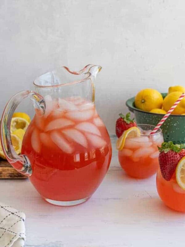 Homemade strawberry lemonade is a sweet and fruity refreshment for hot summer days and long afternoons in the sun!