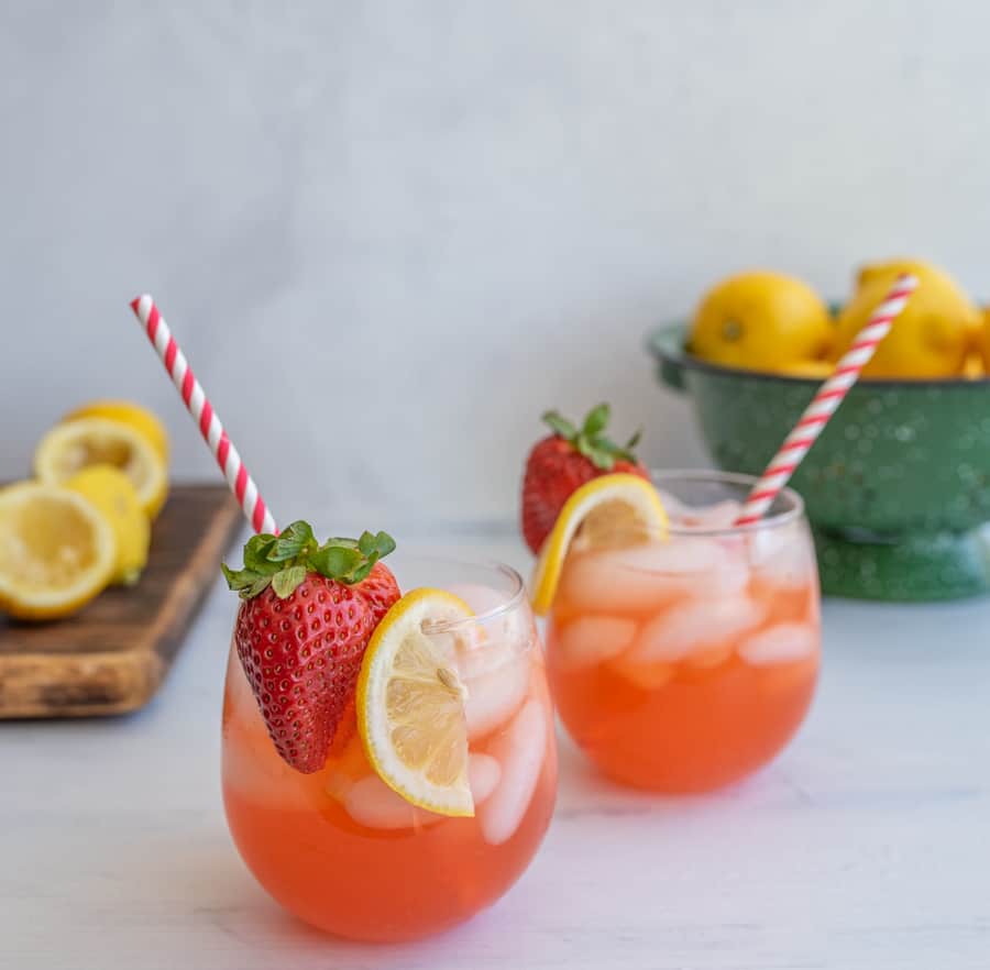 Homemade strawberry lemonade is a sweet and fruity refreshment for hot summer days and long afternoons in the sun!