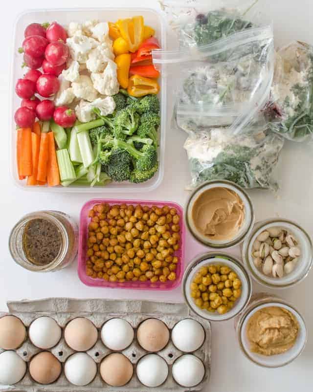 bags of prepped vegetables and beans.