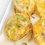 cheesy chicken in a baked spaghetti squash half