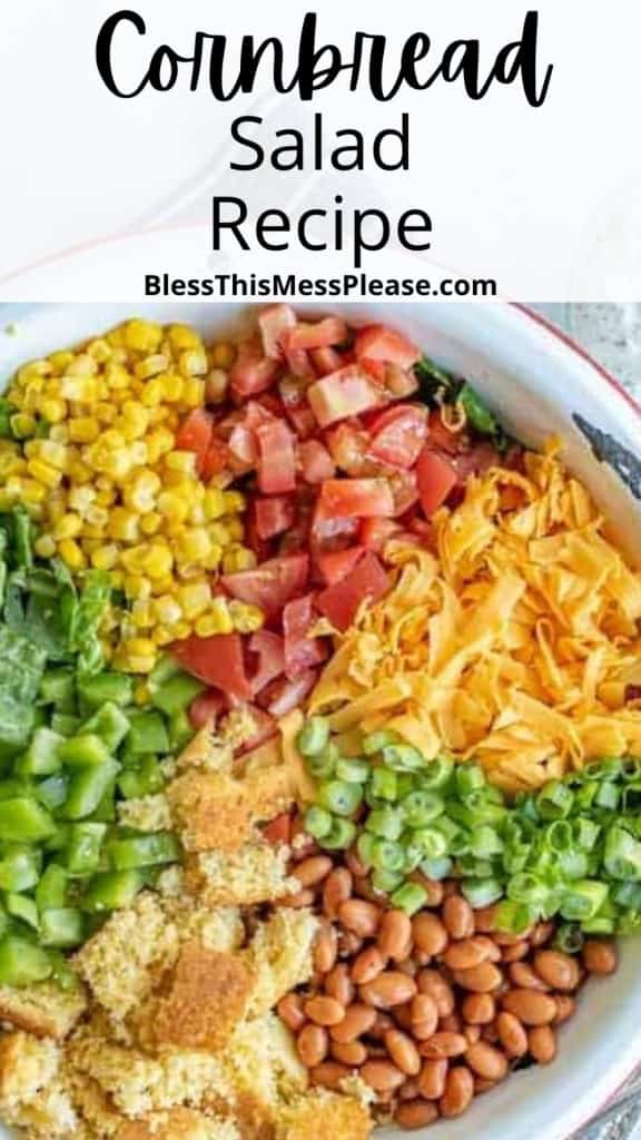 pin for cornbread salad with a close up picture of the salad and text that says cornbread salad recipe