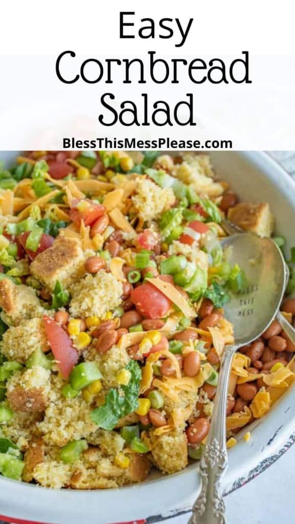 pin for cornbread salad with a close up picture of the salad and text that says cornbread salad recipe