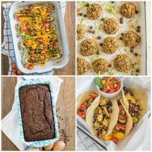 four photo image showing savory zucchini recipes