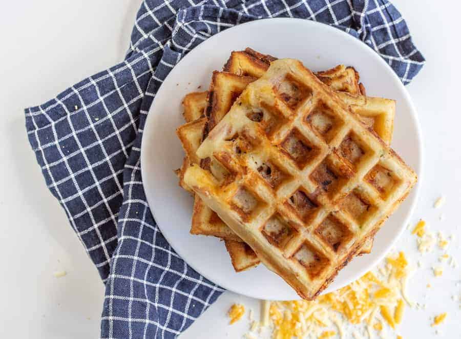 Homemade Savory Crispy Ham and Cheese Waffles 