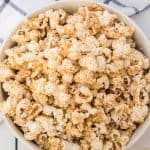 chili lime popcorn in a white bowl