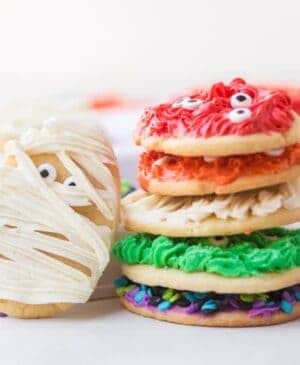halloween decorated monster iced sugar cookies