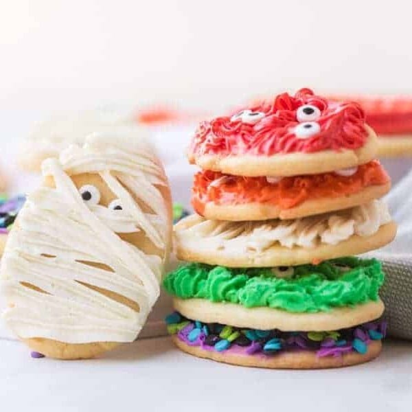 halloween decorated monster iced sugar cookies