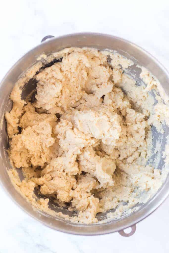 sugar cookie dough in a mixing bowl