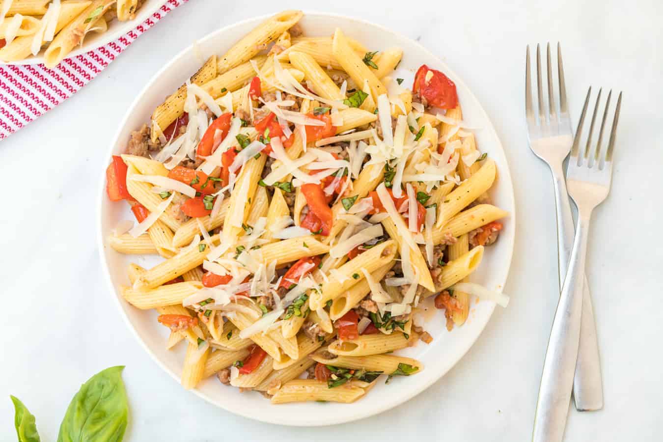 Image of a Plate of Roasted Tomato & Sausage Pasta