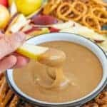 apples and pretzels dipped in homemade caramel dip