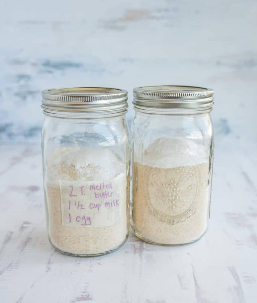 homemade dry pancake mix in two mason jar