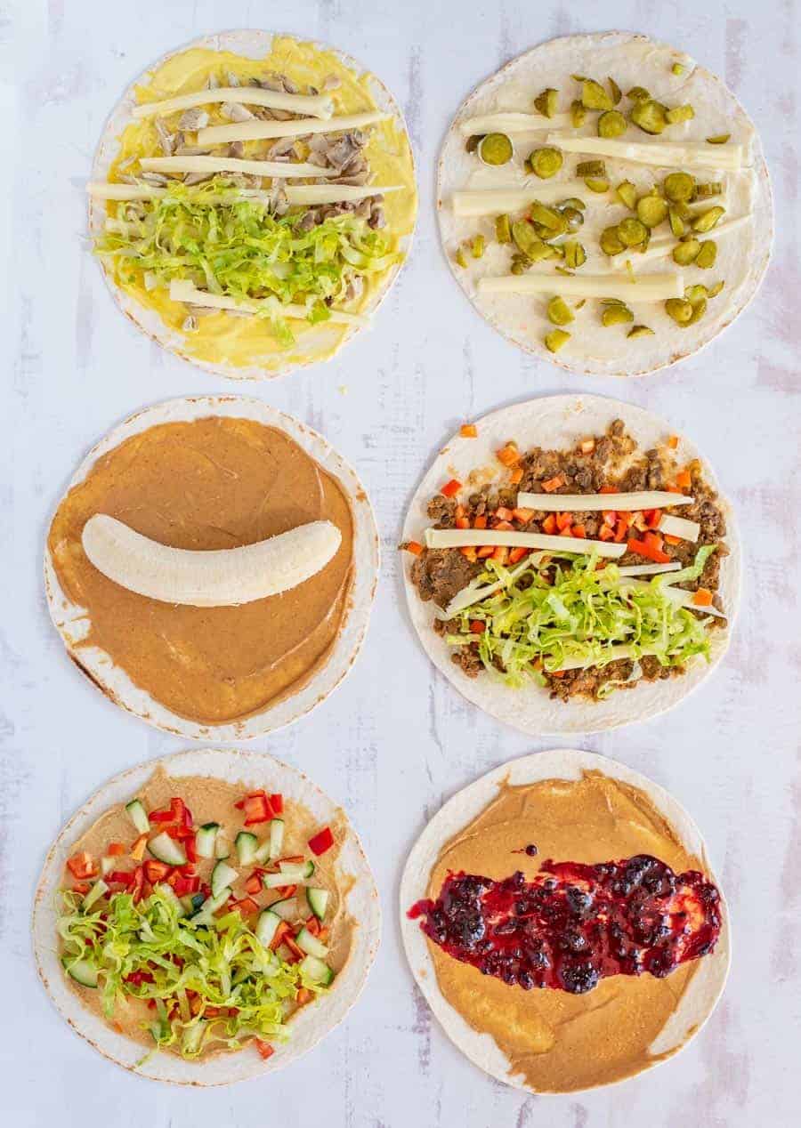 Pinwheel recipes for lunch boxes are a fast and simplified way to pack lunches for little ones (and adults, too!) on the go that keep well for school or work lunches. #lunchboxes #pinwheels #lunch #packedlunchideas #tortillas #tortillarollup #lunchbox