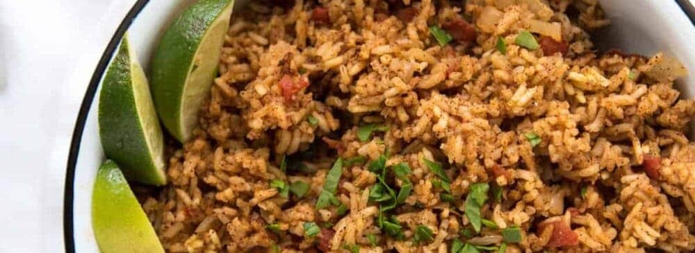spanish rice in a white bowl