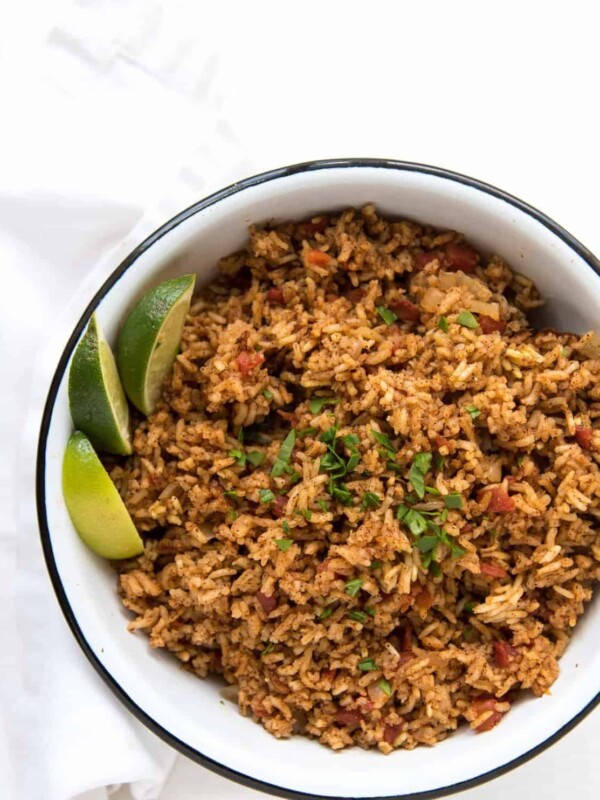 spanish rice in a white bowl