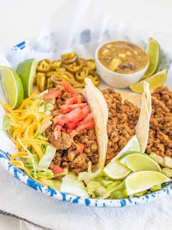 ground turkey and lentil meat to fill classic corn tortilla shells with all the taco fixings