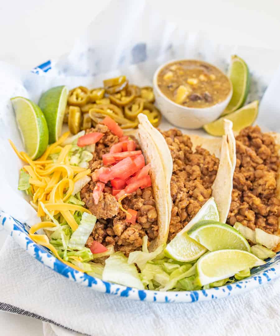 Filling, nutritious, and flavorful, Instant Pot ground turkey and lentil taco filling is a great high-protein alternative to traditional taco meat! #instantpotrecipes #tacos #lentils #groundturkey #healthytacos #lighttacos #turkeytacos #instantpot