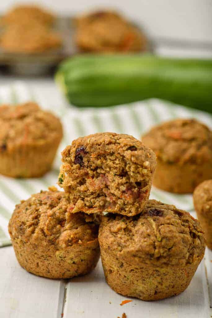 zucchini muffins in a pyramid stack