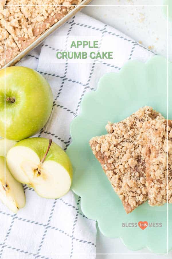Apple crumb cake is a sweet, crumbly, and delicious fruit dessert that you can make on a cool fall day to use up the rest of those apples lying around! Baking made super simple, this easy apple crumb cake comes together easily with your favorite kind of apples and a sugar-cinnamon crumbly topping! #crumbcake #applecrumbcake #cake #apple #applecake #baking #dessert