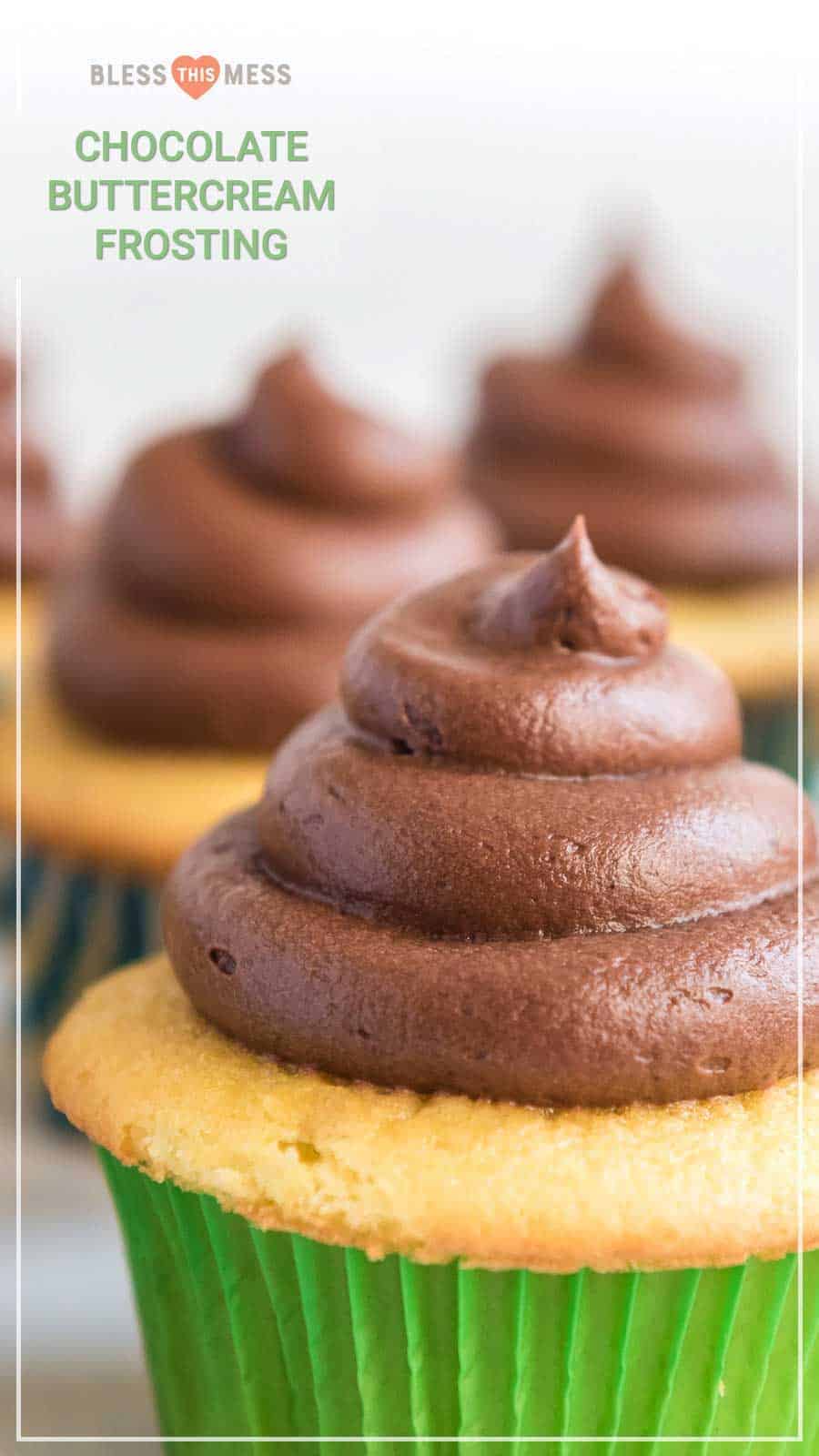 Homemade Chocolate Buttercream Frosting on vanilla cupcake