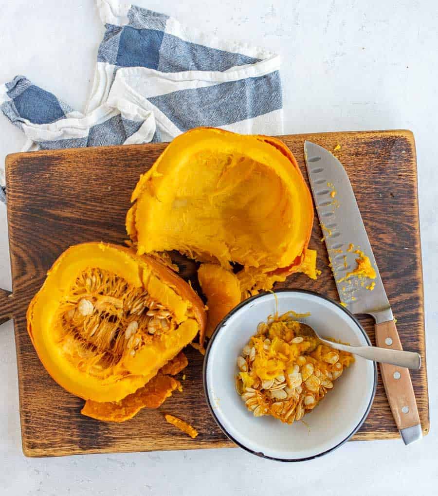 Learn how to cook pumpkin in the Instant Pot with this simple guide, so you can enjoy all the pumpkin soups, pies, and other fall recipes you and your family love! It's a cinch (and so fast) to cook pumpkin in the Instant Pot -- easy enough that you'll find yourself ditching the canned store-bought kind! #pumpkin #pumpkinpuree #pumpkinrecipes #pumpkininstantpot #instantpot #instantpotrecipes