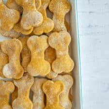 a baking dish with homemade pumpkin dog treats