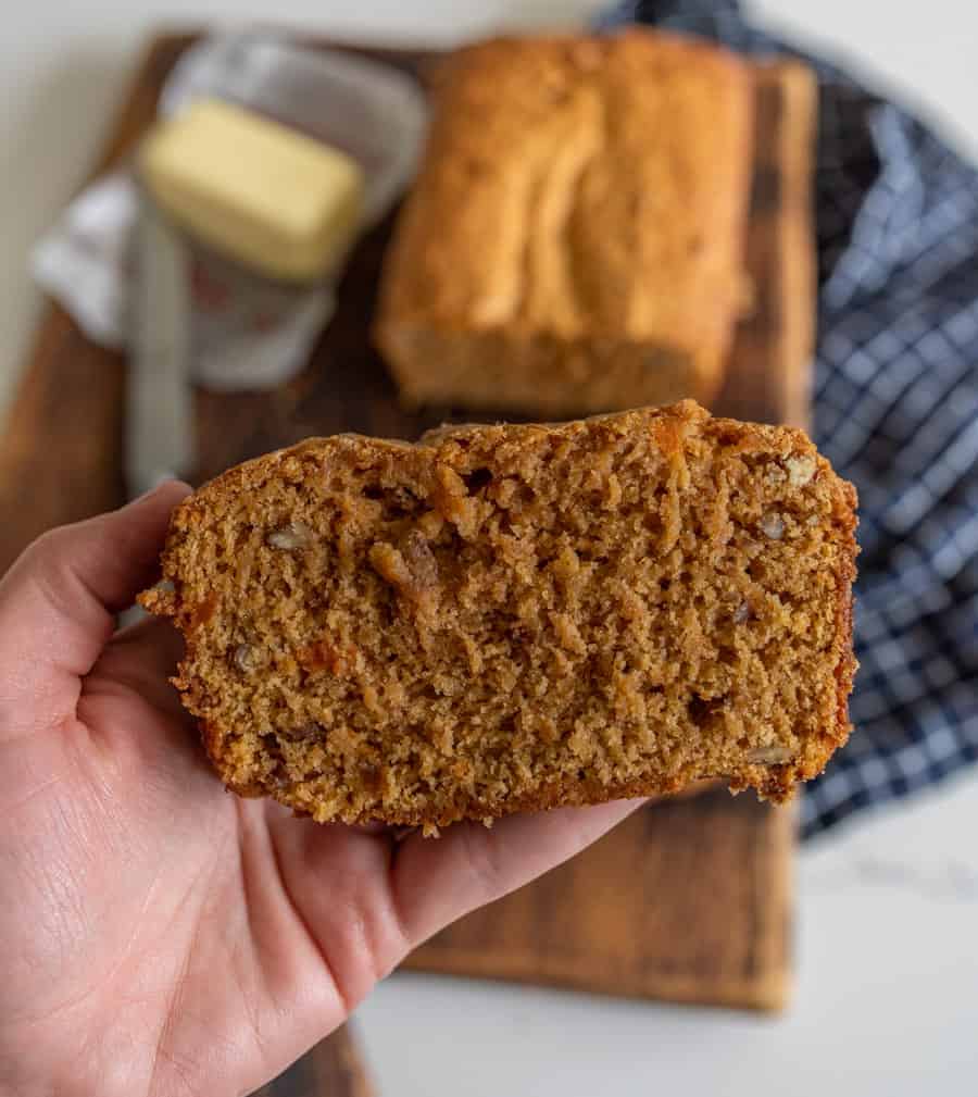 This sweet potato bread is a moist and warming pastry that's the perfect cozy snack or breakfast for cool fall days. If you can make banana bread (which everyone can!), then you'll ace this homemade sweet potato bread recipe that's so simple and tastes like a treat even though there's a veggie-superfood inside! #sweetpotatobread #sweetpotato #baking #homemadebread #sweetpotatorecipes