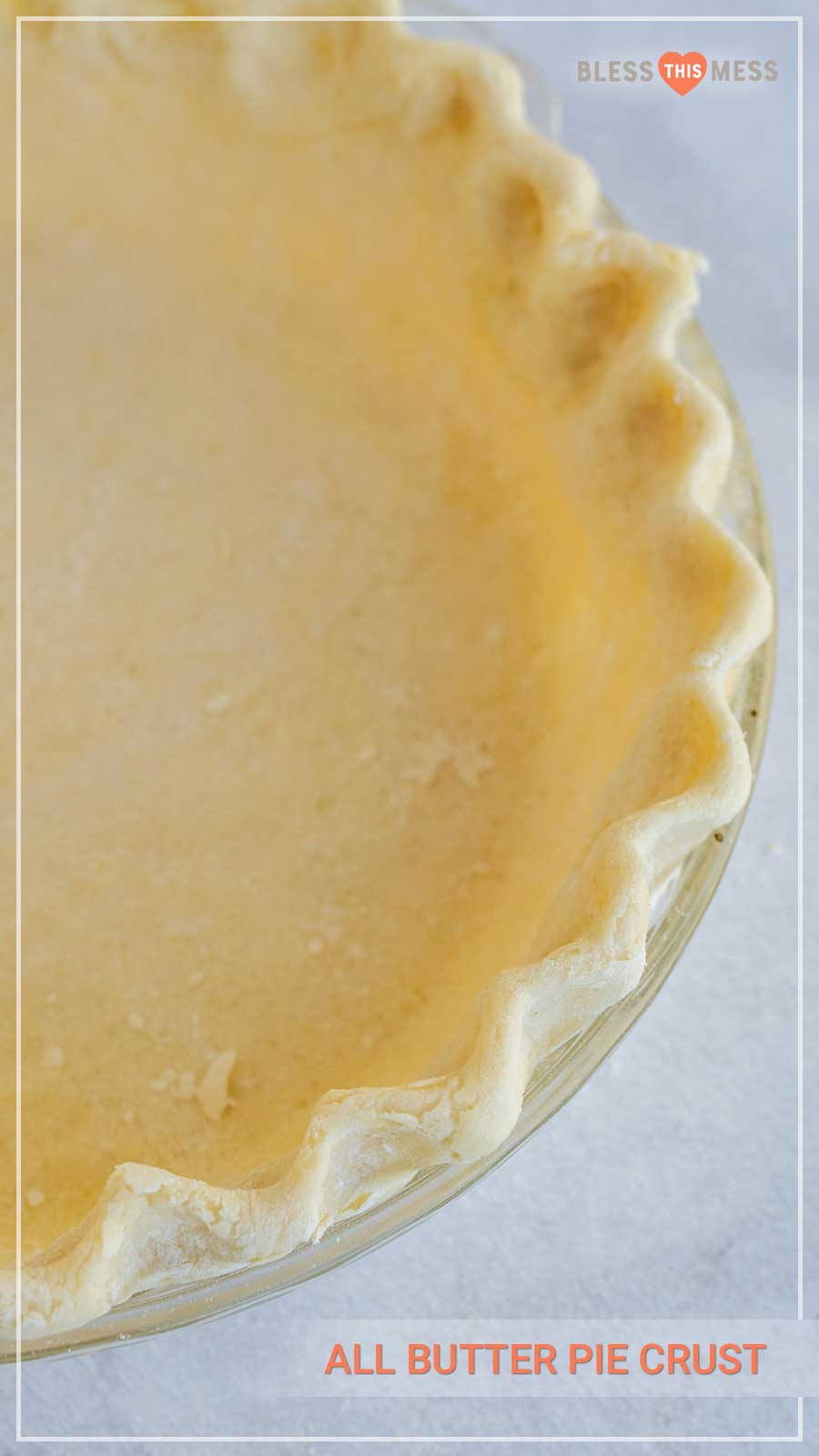 This buttery and flaky all butter pie crust is such a simple recipe with just 4 ingredients, and the perfect crust for all your favorite pies! Get you homemade pie baking on with this super simple, super perfect pie crust made without any shortening as the fat -- just butter! #butterpiecrust #piecrust #piecrustrecipe #pie #pierecipe #allbutterpiecrust #holidaybaking #pies
