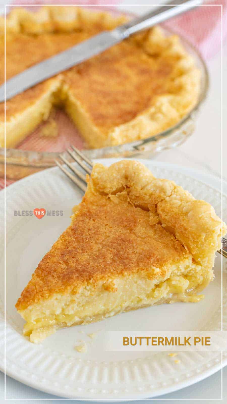 Old fashioned buttermilk pie is an easy pie recipe that produces a rich, thick, sweet custard-like center when baked. If you're expecting company soon, this buttermilk pie recipe is the best dessert to greet them with! It's one of the simplest pie recipes ever, too, as you just add a quick custard filling to a prepared pie crust and bake for just under an hour! #custardpie #buttermilkpie #homemadepie #easypie #pierecipe #oldfashionedbuttermilkpie #holidaypie #pie