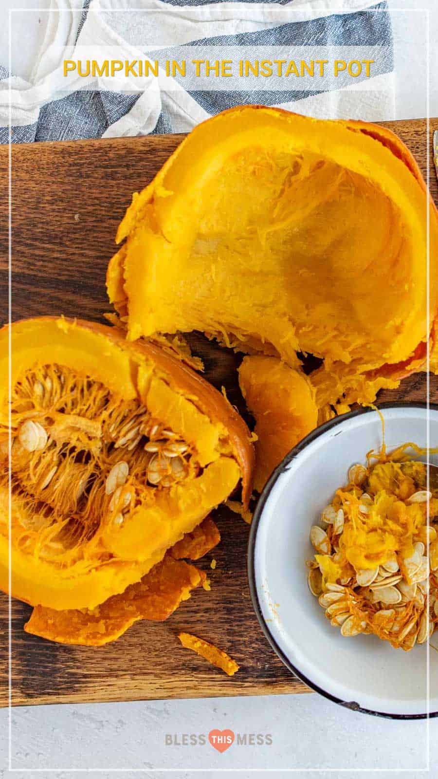Learn how to cook pumpkin in the Instant Pot with this simple guide, so you can enjoy all the pumpkin soups, pies, and other fall recipes you and your family love! It's a cinch (and so fast) to cook pumpkin in the Instant Pot -- easy enough that you'll find yourself ditching the canned store-bought kind! #pumpkin #pumpkinpuree #pumpkinrecipes #pumpkininstantpot #instantpot #instantpotrecipes