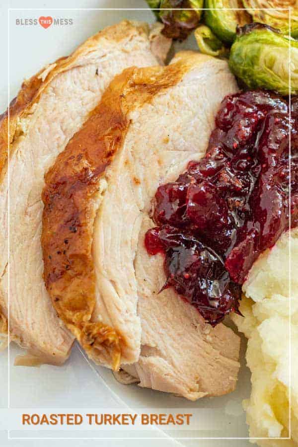 This recipe for roast turkey breast is the perfect simple roasted turkey for a holiday entree that you can easily prep no matter how much cooking or hosting experience you have! It comes out juicy and buttery with a crispy skin every time. Whether you've hosted 20 Thanksgivings or this is your first holiday at your home, you'll love this simple roasted turkey breast recipe that has insanely good flavor and juicy, tender texture. #roastedturkey #turkey #turkeybreast #thanksgivingrecipes