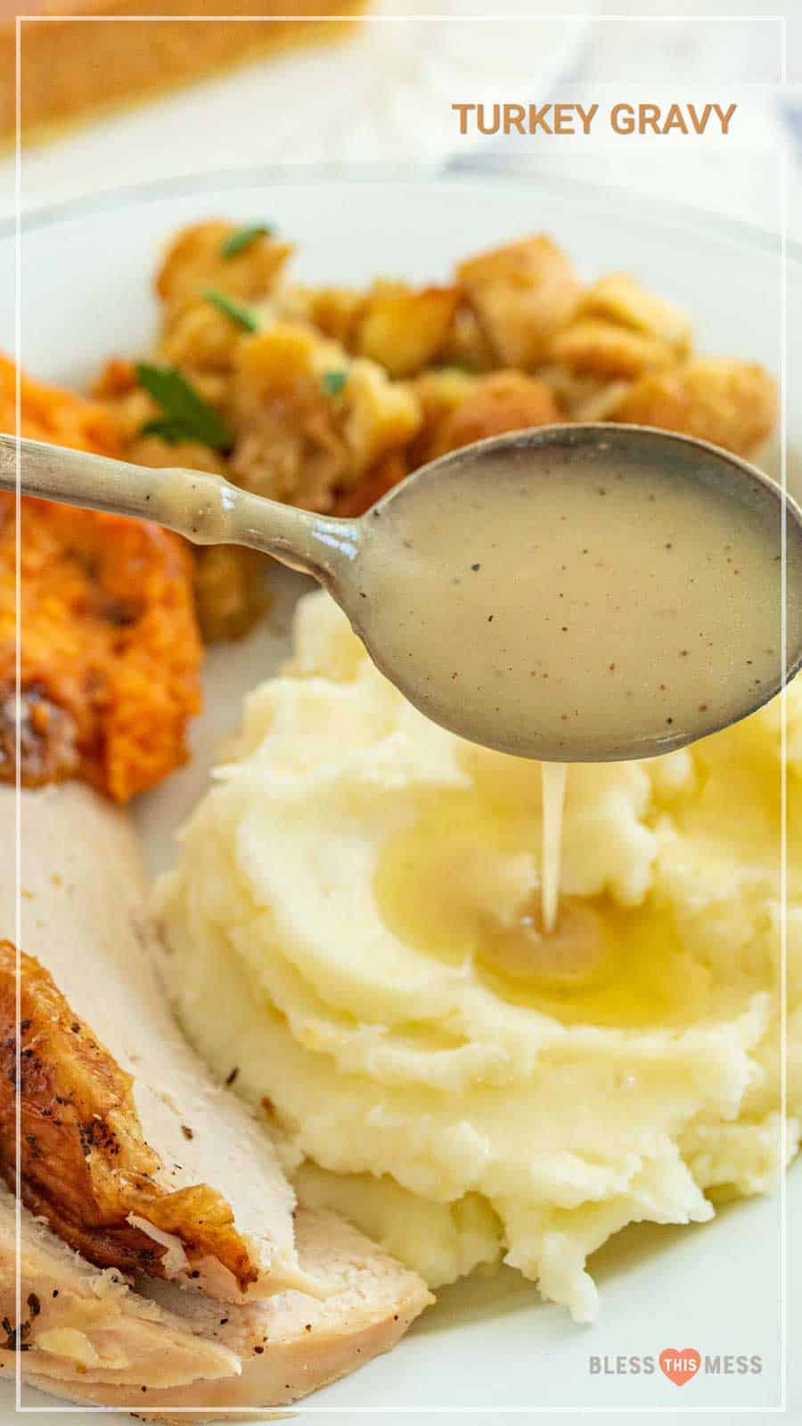 This simple and flavorful homemade gravy comes together quickly using the leftover drippings from a roast turkey or roast turkey breast! You can simply whip this up in a few minutes before you serve a delicious holiday feast to family and friends with the use of a few pantry staple ingredients and the drippings from turkey! #gravy #turkeygravy #thanksgiving #thanksgivingrecipes #homemadegravy #gravyrecipe #holidayrecipes