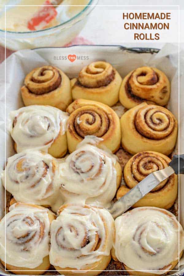 This cinnamon roll recipe creates perfectly fluffy, golden, gooey-on-the-inside rolls with a delicious frosting that you may be tempted to eat by itself! And I promise, it's simple. You can make it on a lounge-y, cool morning and it'll warm you and your loved ones up right away! #cinnamonrolls #cinnamonrollrecipe #breakfastrolls #stickyrolls #stickybuns #baking #homemadecinnamonrolls