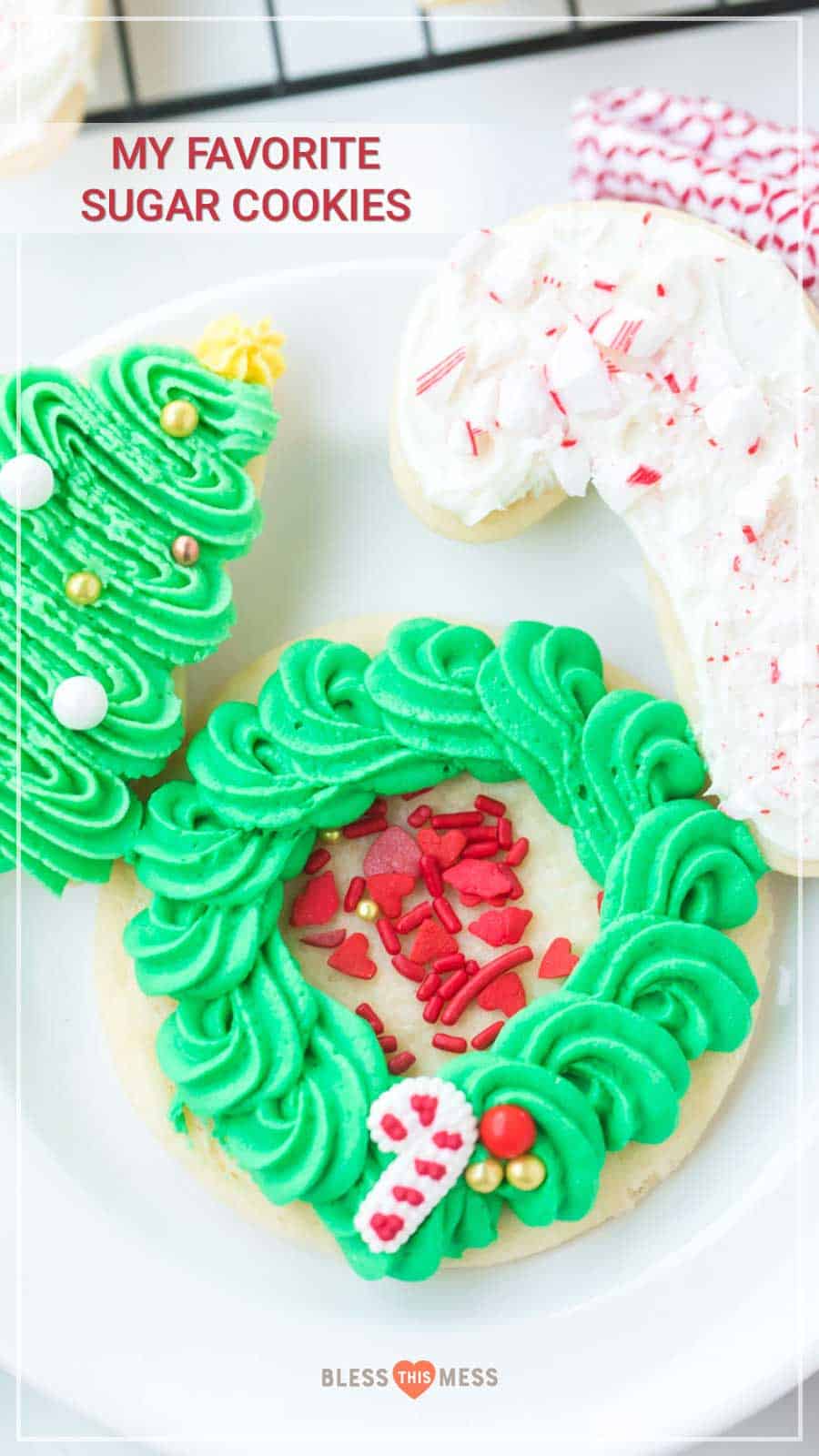These perfect sugar cookies are moist and soft but keep their shape well, and are perfect for any holiday occasion! They're simple to make, too. Just make the dough, chill it, roll it, shape it, and bake it! And of course, don't forget to decorate it. #sugarcookies #sugarcookie #sugarcookierecipe #baking #cookies #cookierecipe #christmascookies