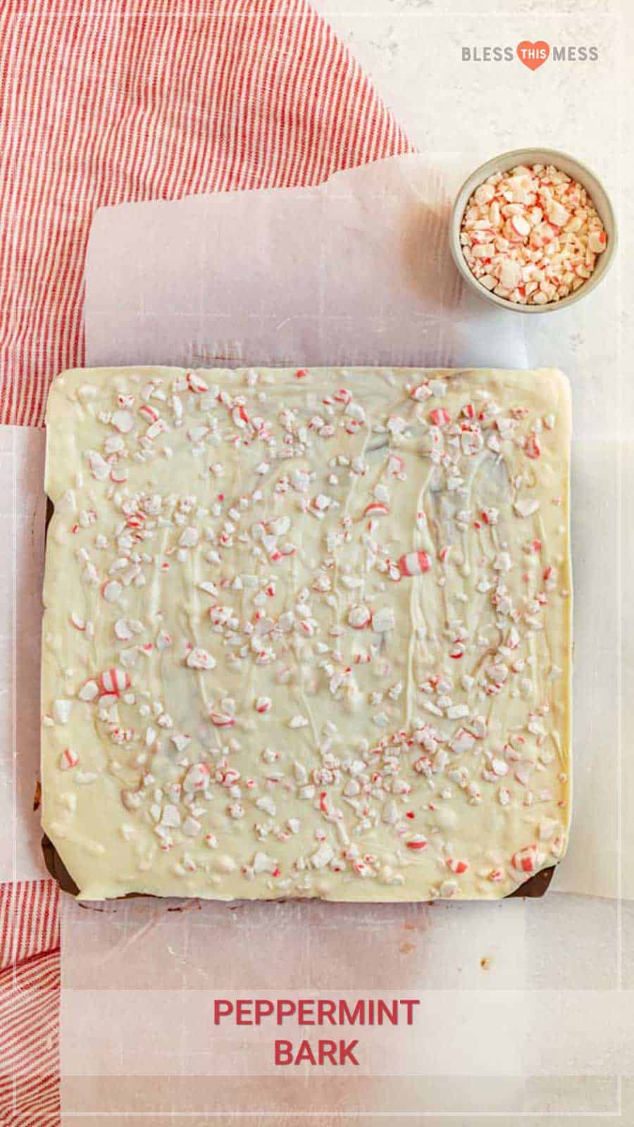 Homemade peppermint bark is the perfect holiday treat that's easy to make and tastes yummy all season long! It's only 3 ingredients and just takes a little time to let the chocolate set -- other than that, it's the easiest holiday sweet treat ever! #peppermintbark #peppermint #mintchocolate #homemadebark #homemadepeppermintbark #peppermintbarkrecipe