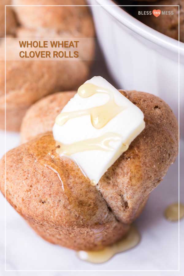 Whole wheat clover rolls are soft and fluffy whole grain dinner rolls that are made in a muffin tin and pull apart into three pieces which means more places to put the butter! They're seriously delicious, simple to make, and fun to have on hand for a quick snack, dinner side, or breakfast roll! #cloverrolls #wholewheatcloverrolls #wholewheatrolls #wholewheatbread #dinnerrolls #easyrolls