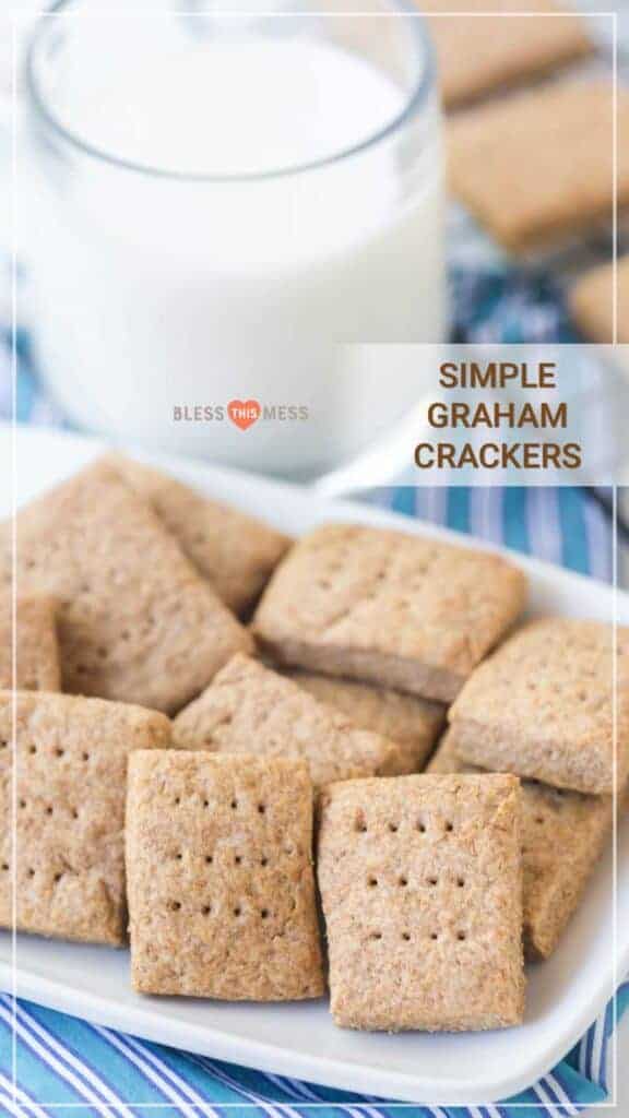 Title Image for Simple Graham Crackers and a glass of milk with a bowl of homemade graham crackers